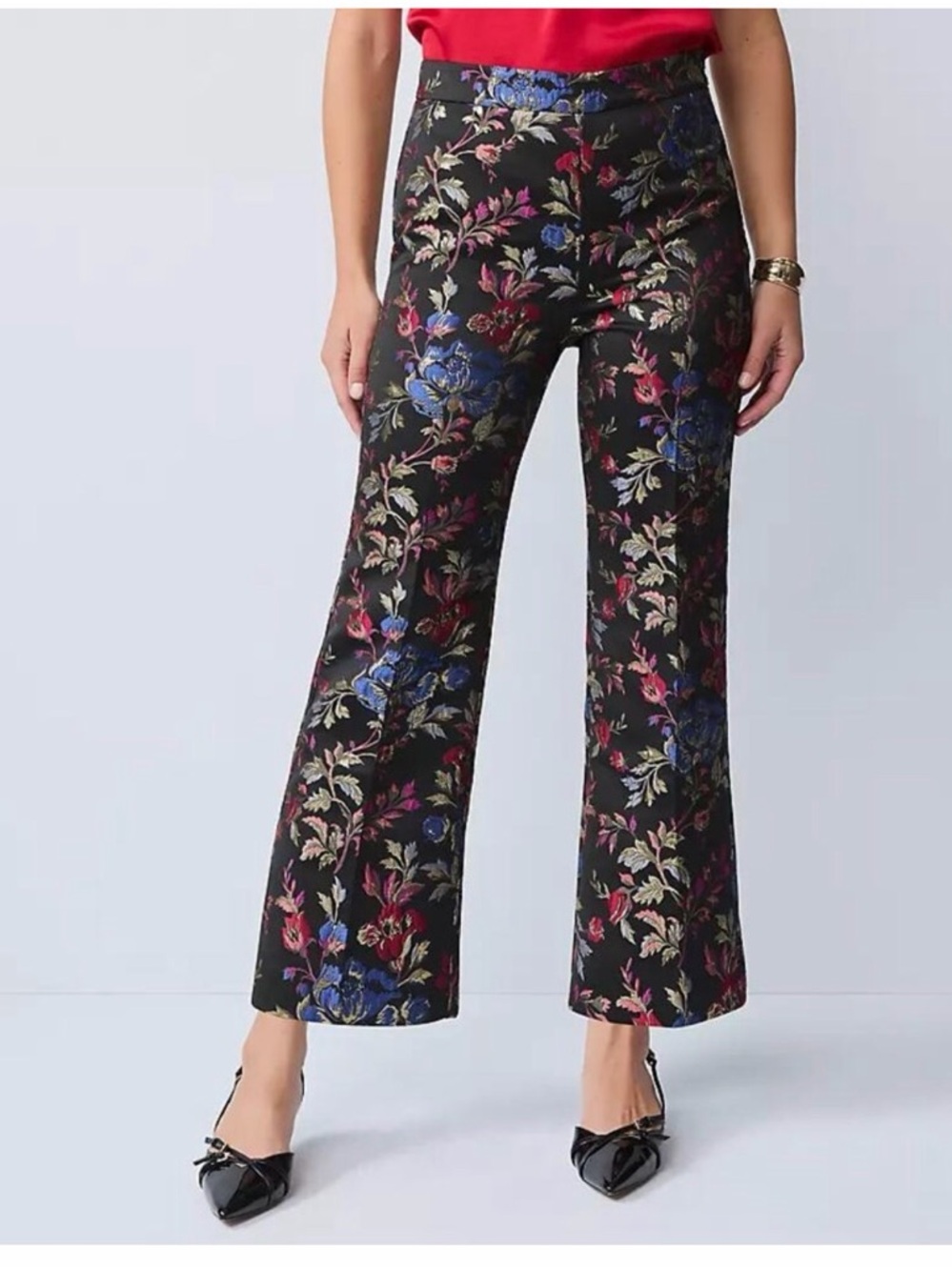 NWT Ann Taylor The Side-Zip Flare Pant in Floral Jacquard